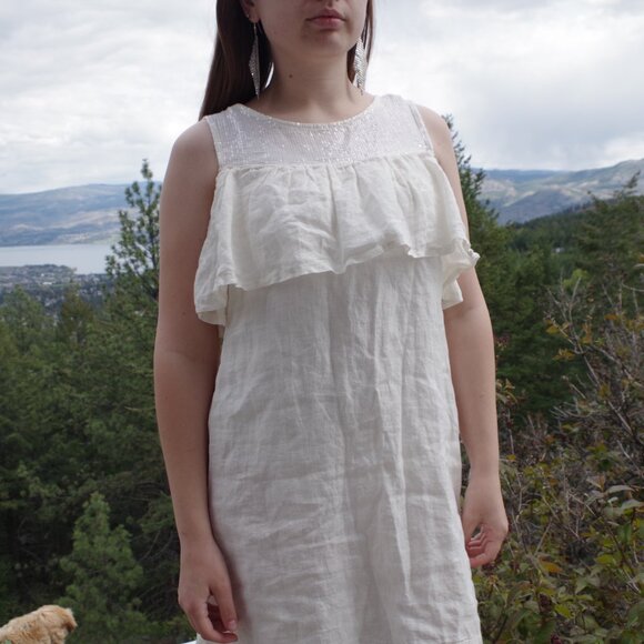 100% Linen Cream Color Dress By Via Signoria Made In Italy - Picture 7 of 9